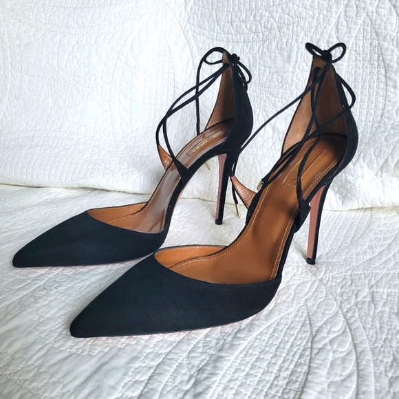 SOLD❗Aquazzura Matilde Pump Black Suede Crisscross Strap Size 40.5 - Picture 6 of 10